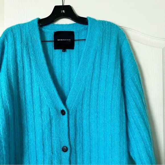Herskind Sweater Base Knit Cardigan Distressed Mohair Wool Light Blue S EUC - Picture 5 of 7